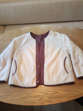 Uniqlo Cream Teddy Jacket with Brown Trim